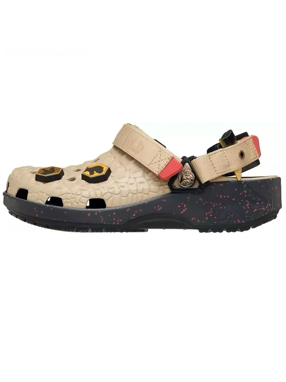 NWT CROCS Jurassic World Classic Clog J6 / M7/W9 Beige Orange Black Red Dinosaur